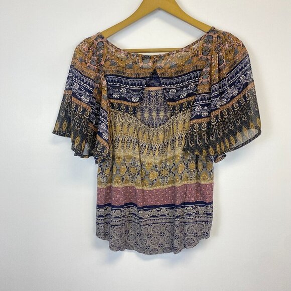Lucky Brand Paisley Flutter Sleeve Top - Picture 6 of 10